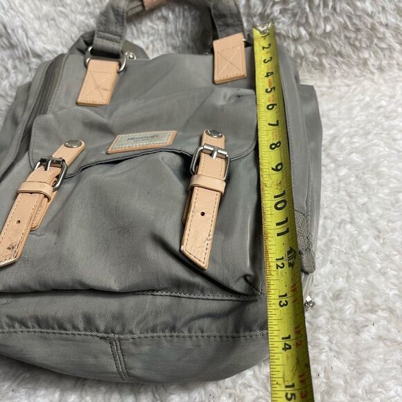 Himawari Laptop backpack Gray canvas tan faux leather straps . - Picture 6 of 10